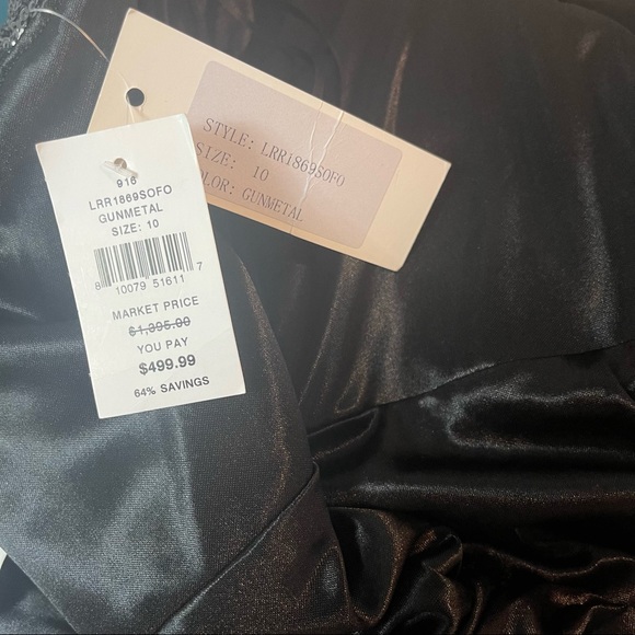 # Rene Ruiz Collection Gunmetal Color One Shoulder Sequined Gown With High Slit - Picture 15 of 16